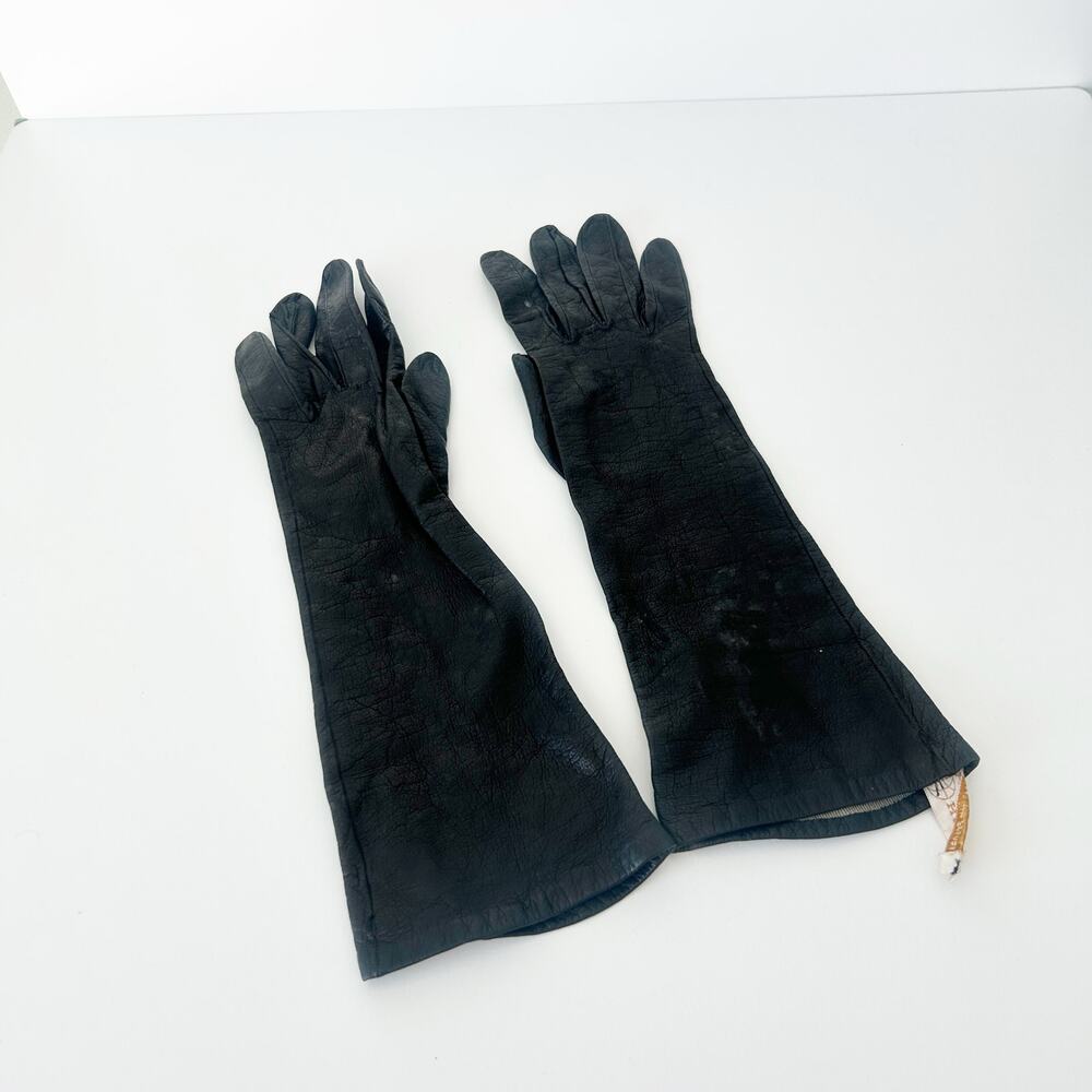 VTG Hudson's Black Silk Lined Long Gloves